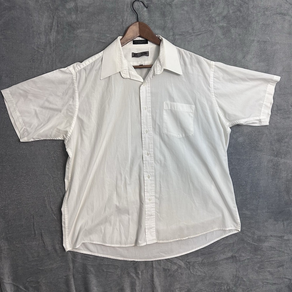 Oleg Cassini Men's 17.5 White Short Sleeve Dress‎ Shirt Cotton Blend Pocket
